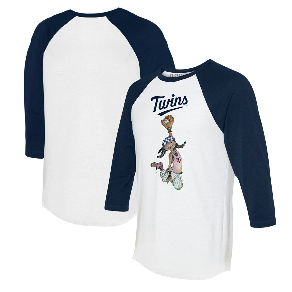 Minnesota Twins Tiny Turnip Women's Jada 3/4-Sleeve Raglan T-Shirt - White/Navy - MLB Discount