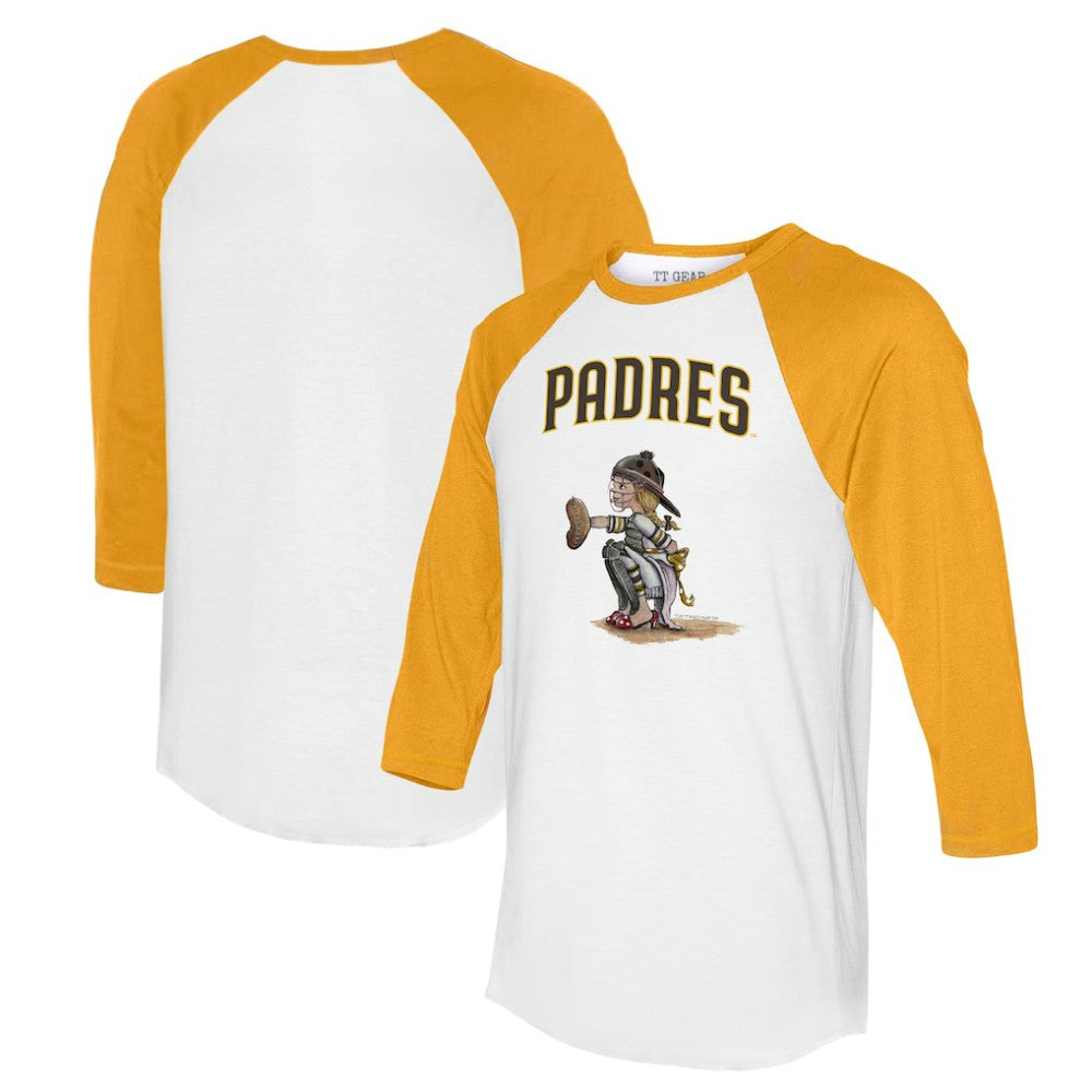 San Diego Padres Tiny Turnip Women's Kate 3/4-Sleeve Raglan T-Shirt - White/Gold - MLB on Sale