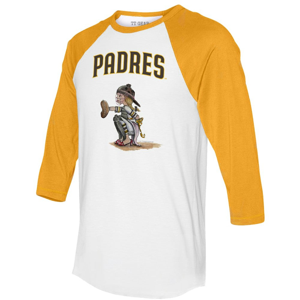 San Diego Padres Tiny Turnip Women's Kate 3/4-Sleeve Raglan T-Shirt - White/Gold - MLB on Sale
