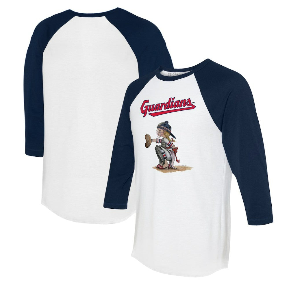 Cleveland Guardians Tiny Turnip Women's Kate 3/4-Sleeve Raglan T-Shirt - White/Navy - MLB Discount