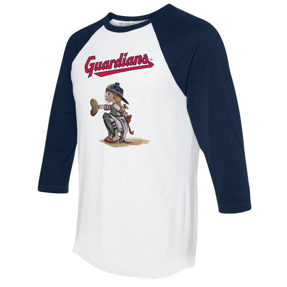 Cleveland Guardians Tiny Turnip Women's Kate 3/4-Sleeve Raglan T-Shirt - White/Navy - MLB Discount