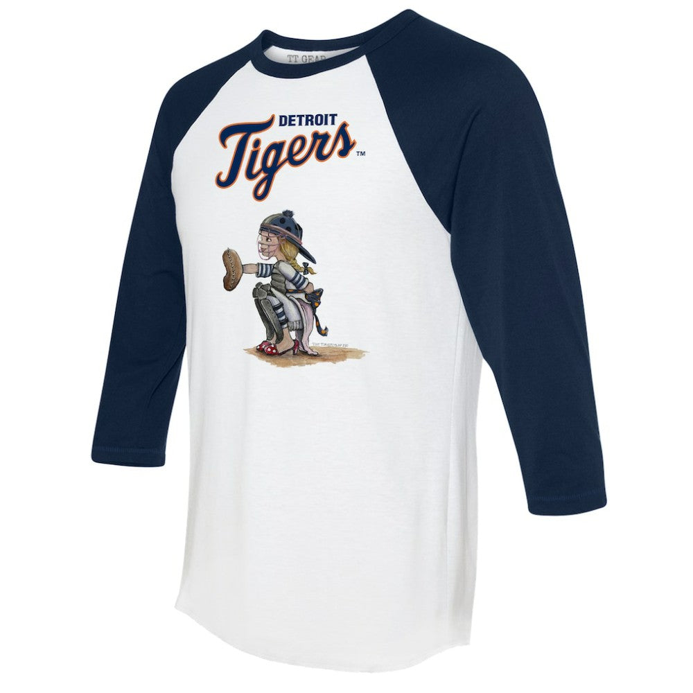 Detroit Tigers Tiny Turnip Women's Kate 3/4-Sleeve Raglan T-Shirt - White/Navy - MLB Discount