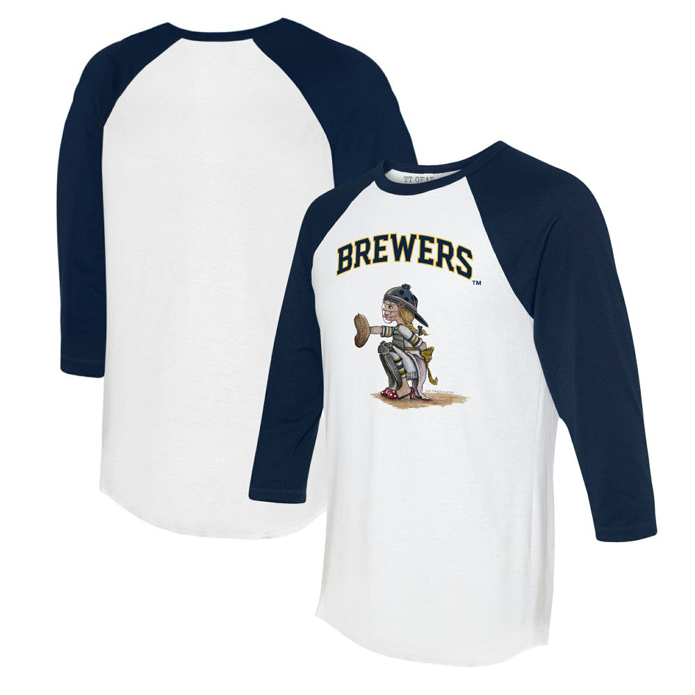 Milwaukee Brewers Tiny Turnip Women's Kate 3/4-Sleeve Raglan T-Shirt - White/Navy - MLB Sale