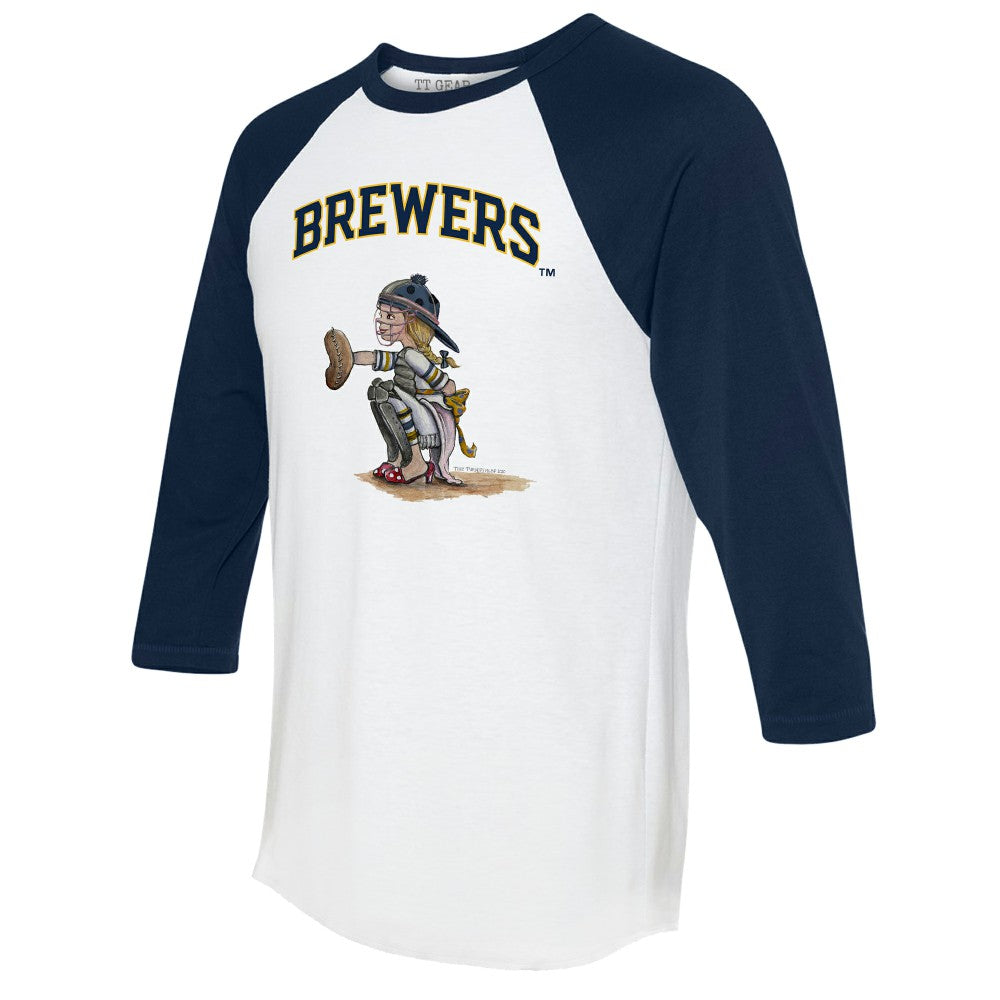 Milwaukee Brewers Tiny Turnip Women's Kate 3/4-Sleeve Raglan T-Shirt - White/Navy - MLB Sale