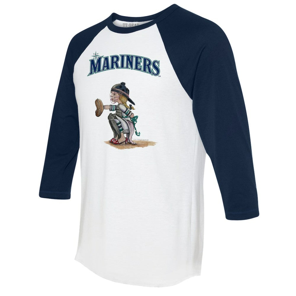 Seattle Mariners Tiny Turnip Women's Kate 3/4-Sleeve Raglan T-Shirt - White/Navy - MLB Sale