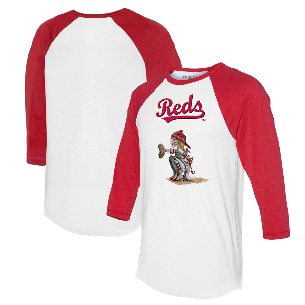 Cincinnati Reds Tiny Turnip Women's Kate 3/4-Sleeve Raglan T-Shirt - White/Red - MLB Lifestyle