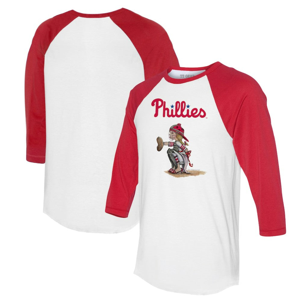 Philadelphia Phillies Tiny Turnip Women's Kate 3/4-Sleeve Raglan T-Shirt - White/Red - MLB Discount