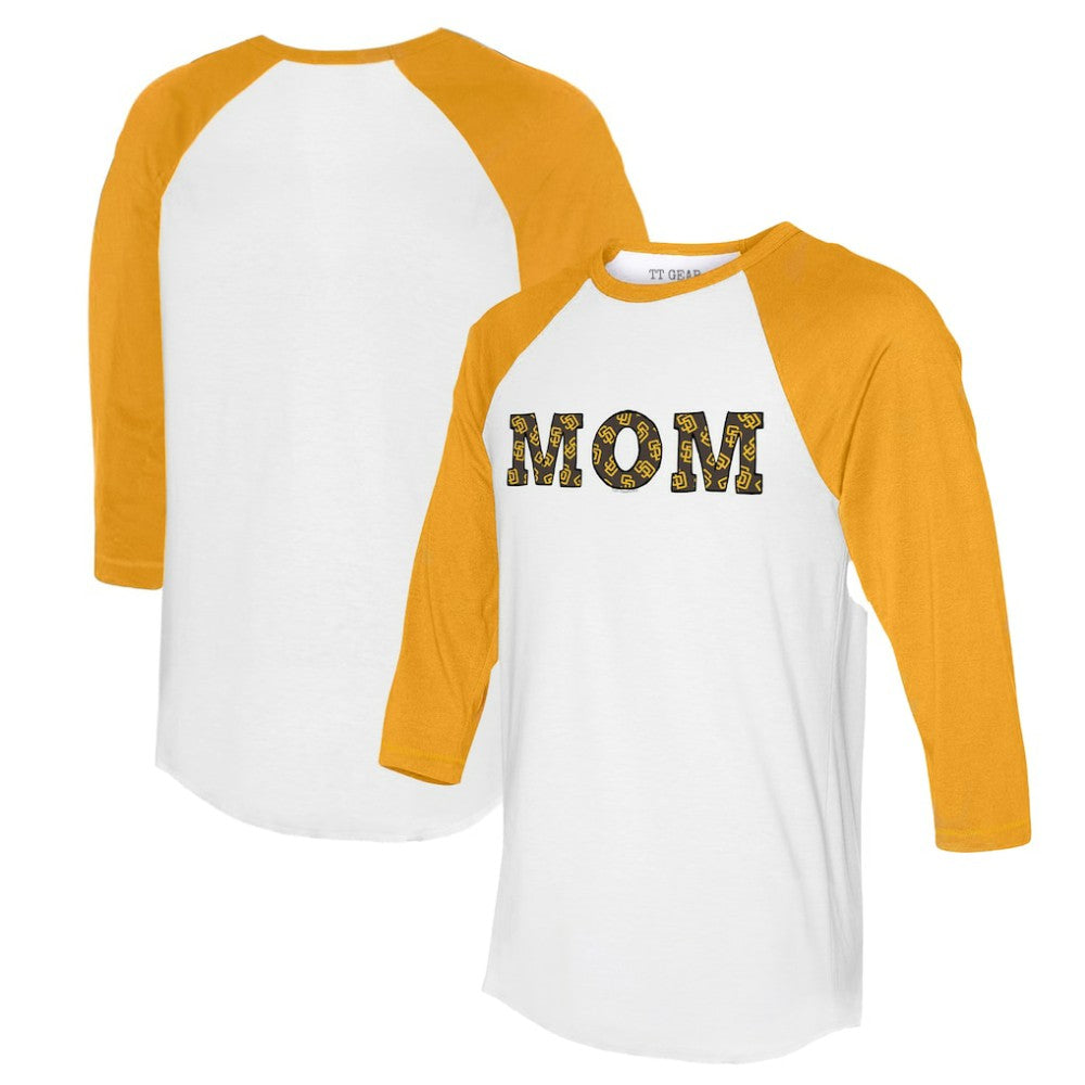 San Diego Padres Tiny Turnip Women's Logo Mom 3/4-Sleeve Raglan T-Shirt - White/Gold - MLB Discount