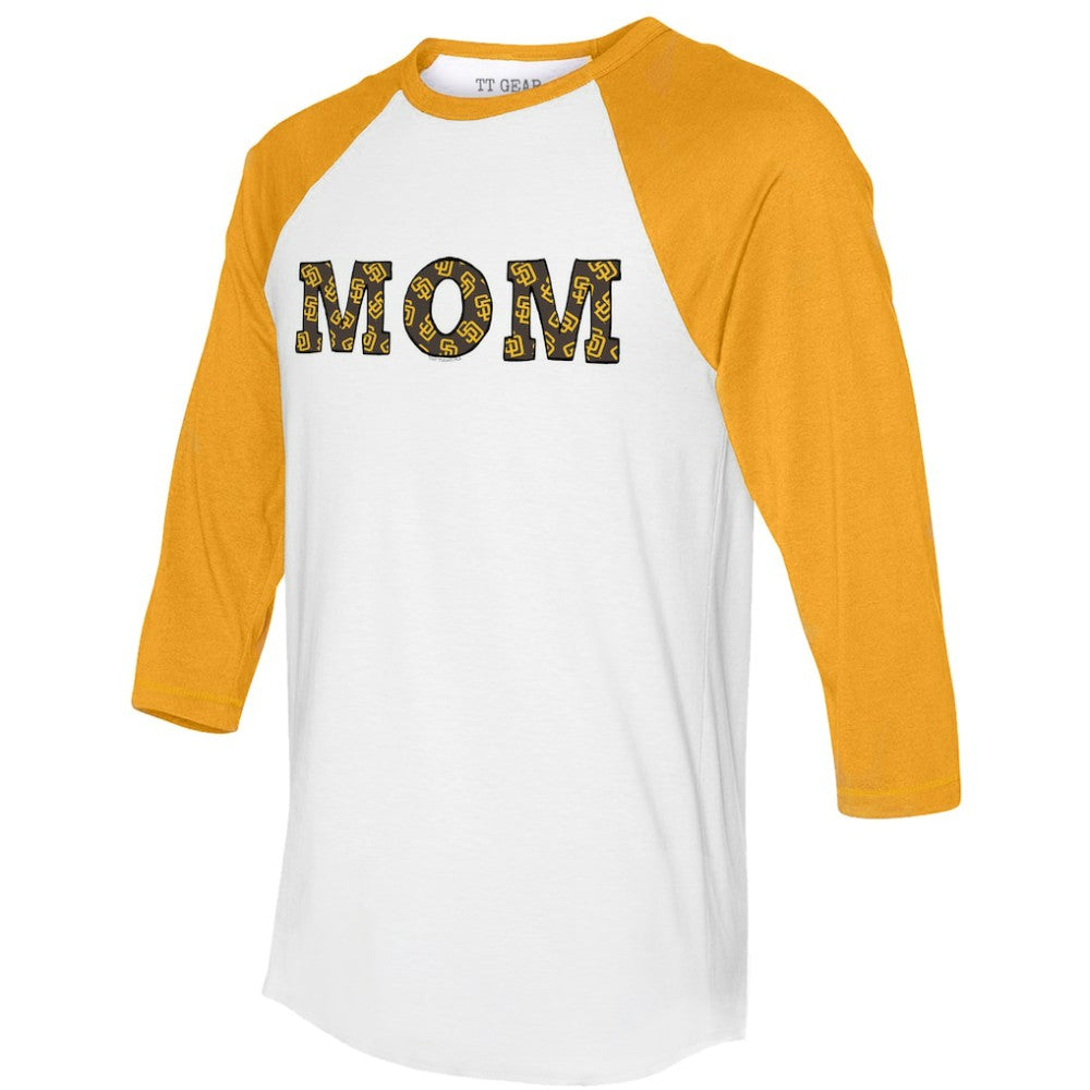 San Diego Padres Tiny Turnip Women's Logo Mom 3/4-Sleeve Raglan T-Shirt - White/Gold - MLB Discount