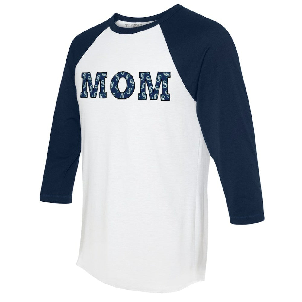Seattle Mariners Tiny Turnip Women's Logo Mom 3/4-Sleeve Raglan T-Shirt - White/Navy - MLB Sale