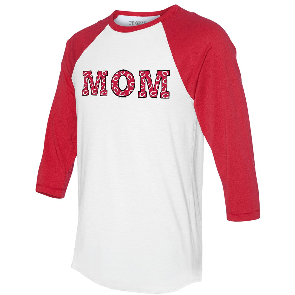 Cincinnati Reds Tiny Turnip Women's Logo Mom 3/4-Sleeve Raglan T-Shirt - White/Red - MLB Lifestyle