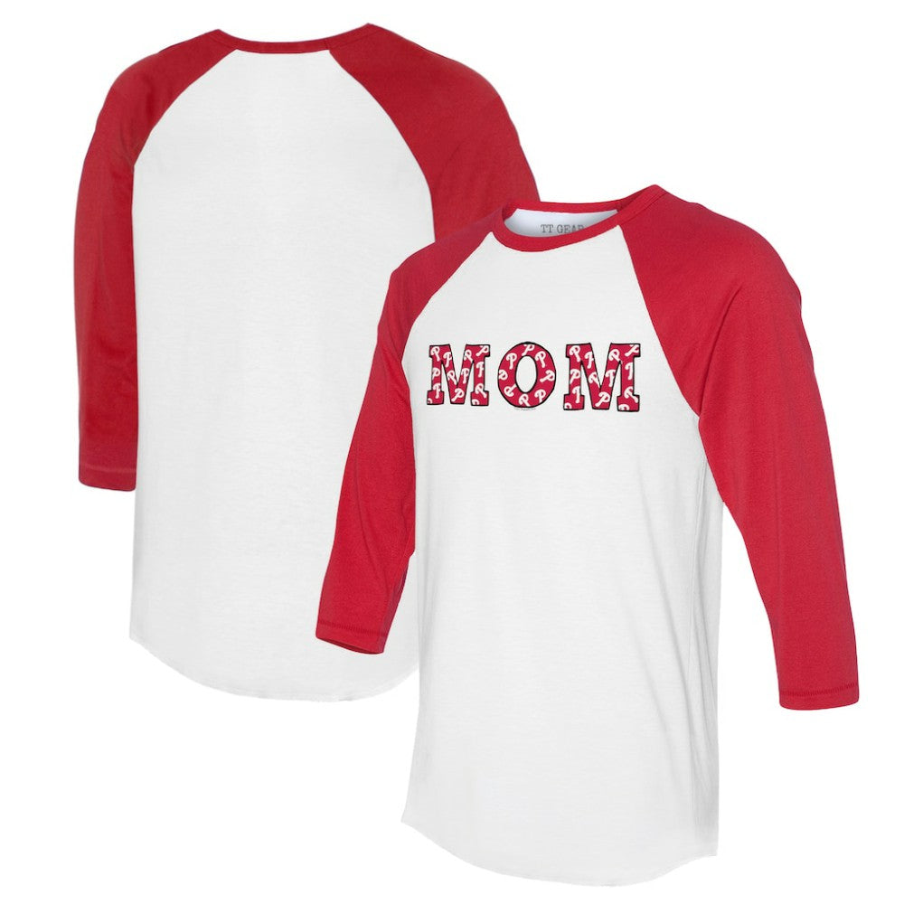 Philadelphia Phillies Tiny Turnip Women's Logo Mom 3/4-Sleeve Raglan T-Shirt - White/Red - MLB Discount