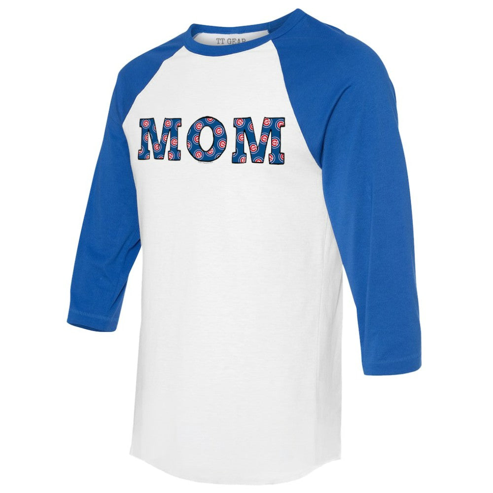 Chicago Cubs Tiny Turnip Women's Logo Mom 3/4-Sleeve Raglan T-Shirt - White/Royal - MLB Discount