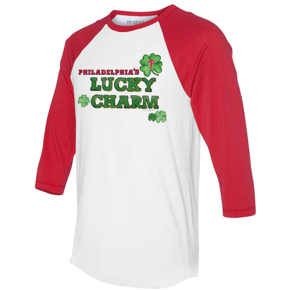 Philadelphia Phillies Tiny Turnip Women's Lucky Charm 3/4-Sleeve Raglan T-Shirt - White/Red - MLB Online
