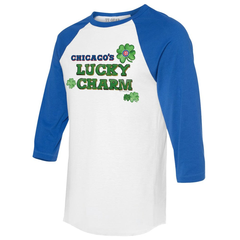 Chicago Cubs Tiny Turnip Women's Lucky Charm 3/4-Sleeve Raglan T-Shirt - White/Royal - MLB Lifestyle