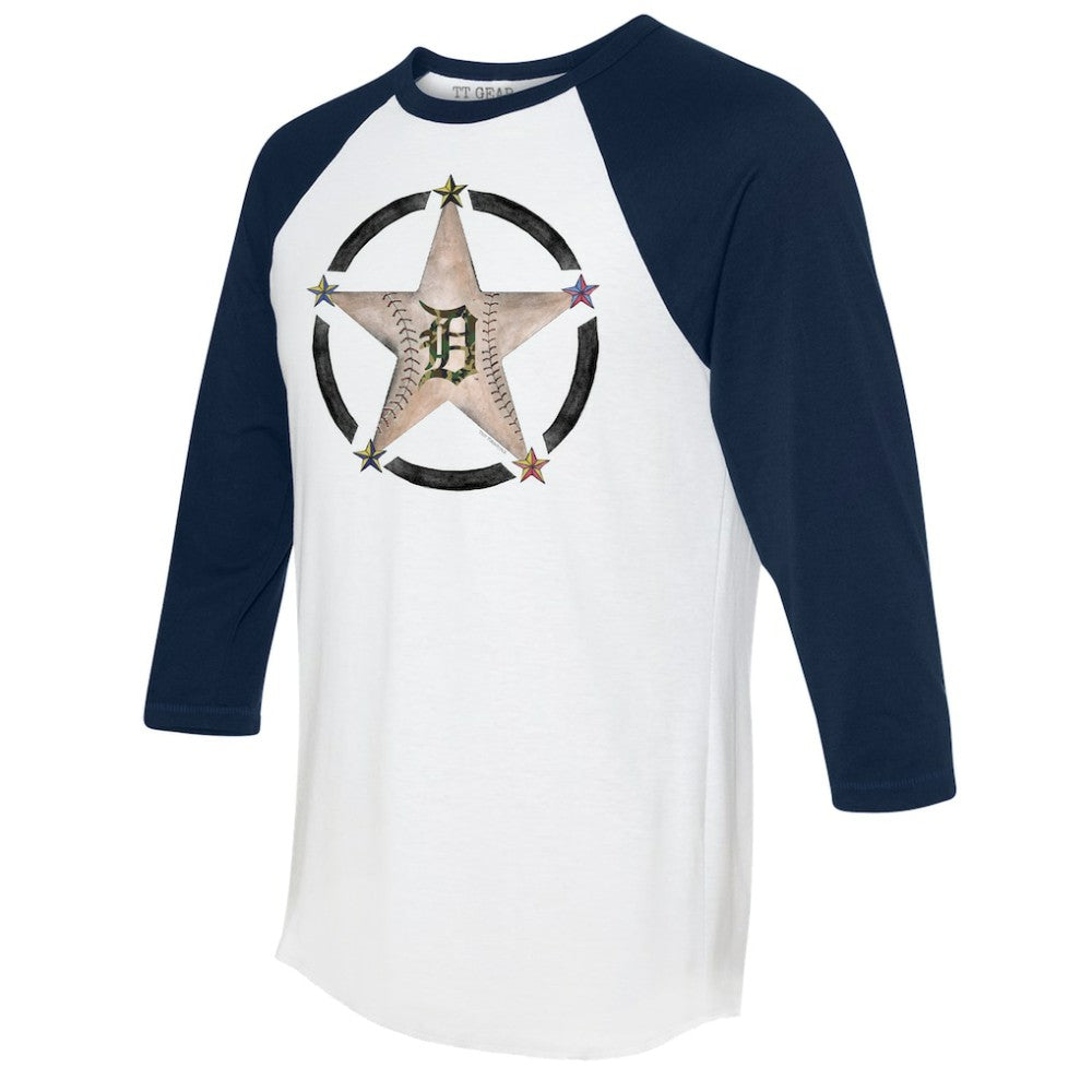 Detroit Tigers Tiny Turnip Women's Military Star 3/4-Sleeve Raglan T-Shirt - White/Navy - MLB Sale