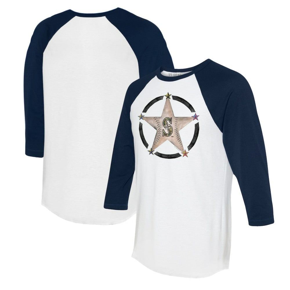 Seattle Mariners Tiny Turnip Women's Military Star 3/4-Sleeve Raglan T-Shirt - White/Navy - MLB Lifestyle