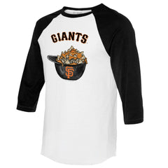 San Francisco Giants Tiny Turnip Women's Nacho Helmet 3/4-Sleeve Raglan T-Shirt - White/Black - MLB on Sale