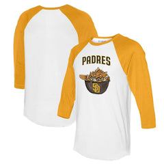 San Diego Padres Tiny Turnip Women's Nacho Helmet 3/4-Sleeve Raglan T-Shirt - White/Gold - MLB on Sale