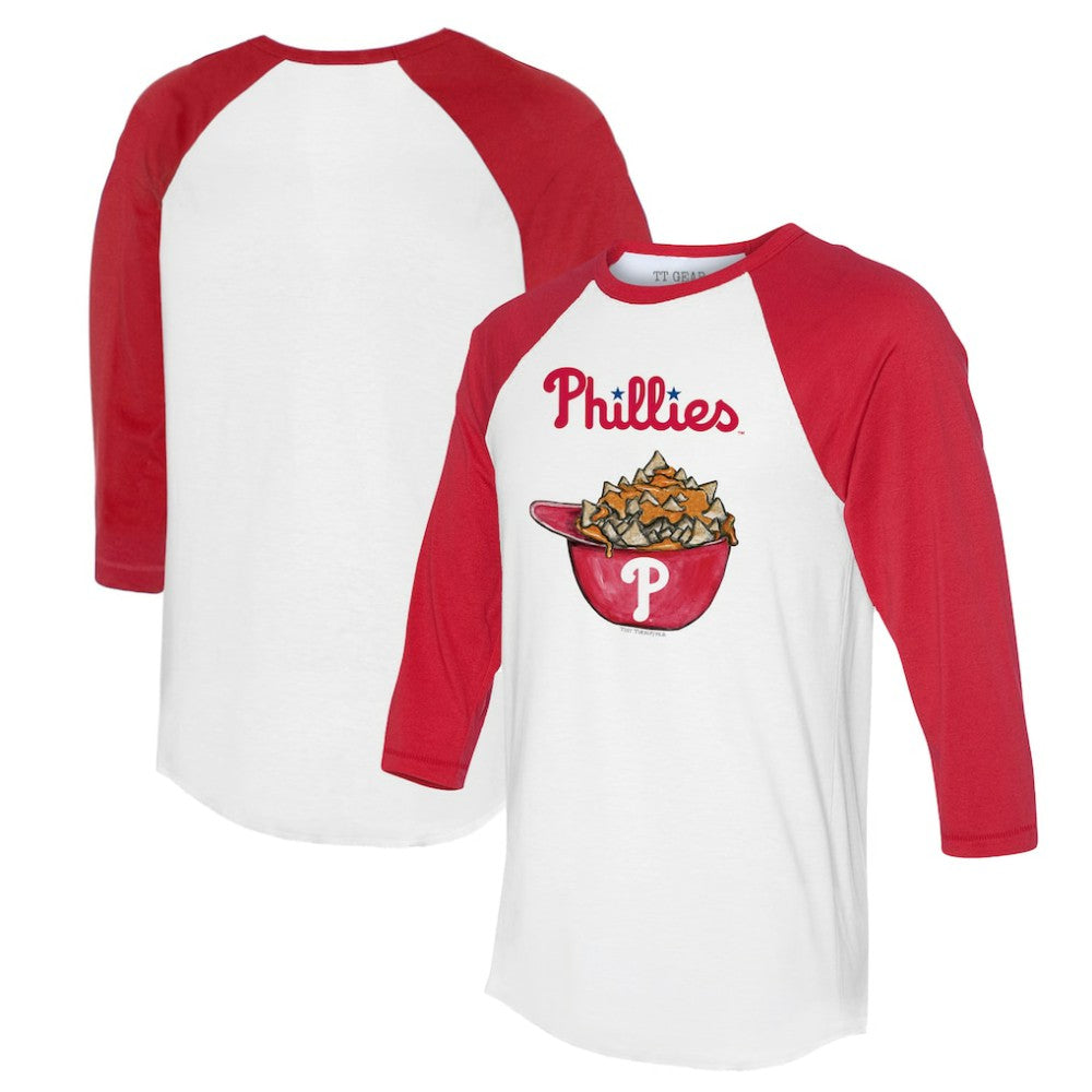 Philadelphia Phillies Tiny Turnip Women's Nacho Helmet 3/4-Sleeve Raglan T-Shirt - White/Red - MLB Discount