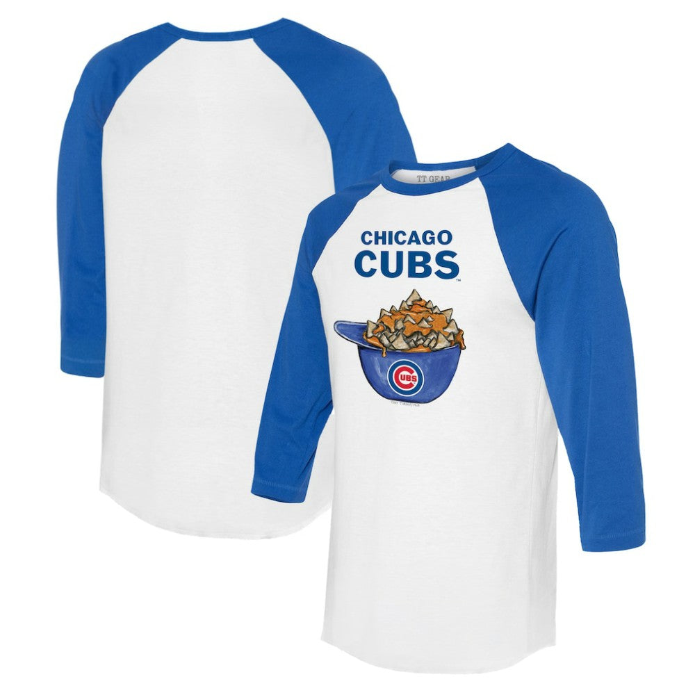 Chicago Cubs Tiny Turnip Women's Nacho Helmet 3/4-Sleeve Raglan T-Shirt - White/Royal - MLB Sale