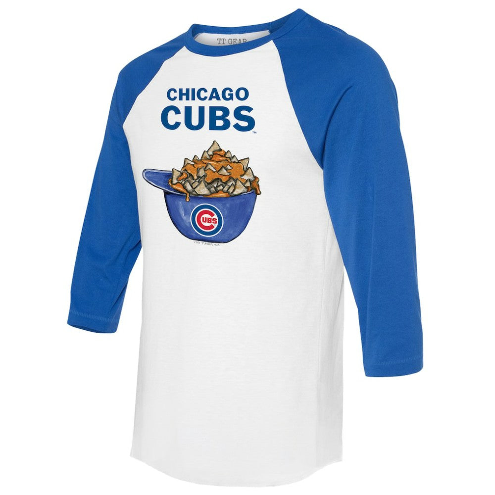 Chicago Cubs Tiny Turnip Women's Nacho Helmet 3/4-Sleeve Raglan T-Shirt - White/Royal - MLB Sale