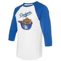 Los Angeles Dodgers Tiny Turnip Women's Nacho Helmet 3/4-Sleeve Raglan T-Shirt - White/Royal - MLB Discount