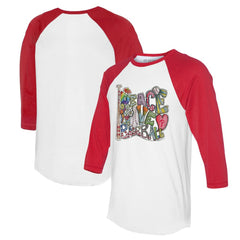 Philadelphia Phillies Tiny Turnip Women's Peace Love Baseball 3/4-Sleeve Raglan T-Shirt - White/Red - MLB Lifestyle