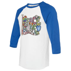 Kansas City Royals Tiny Turnip Women's Peace Love Baseball 3/4-Sleeve Raglan T-Shirt - White/Royal - MLB Sale
