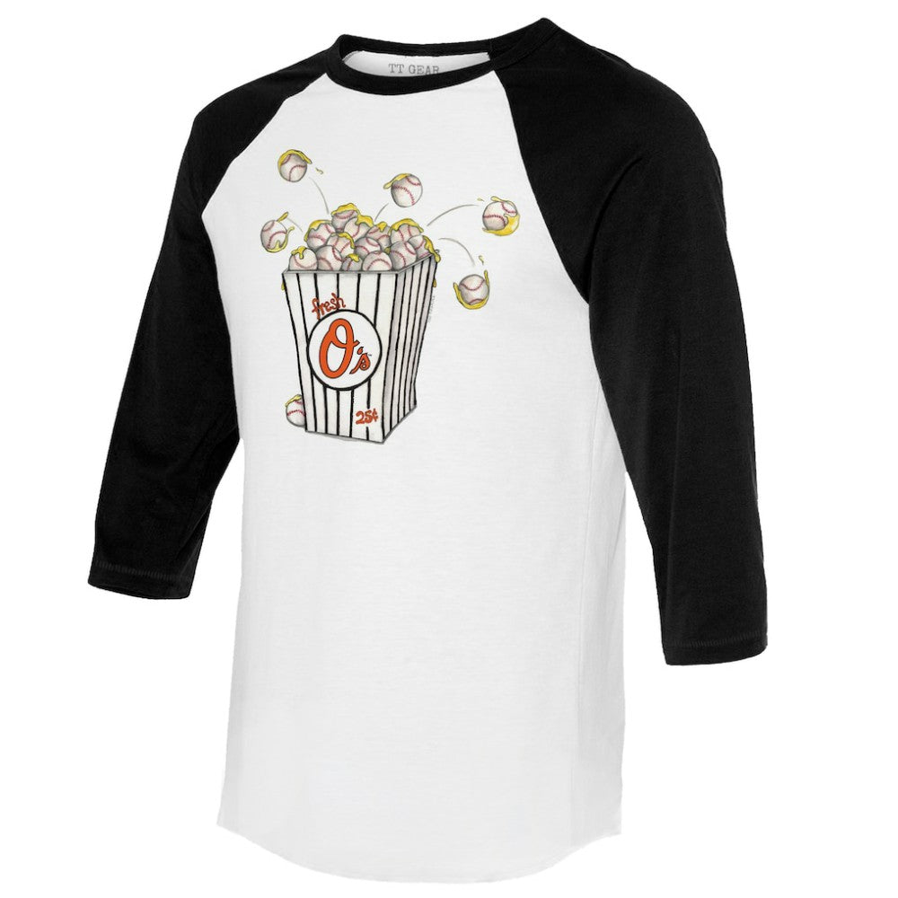 Baltimore Orioles Tiny Turnip Women's Popcorn 3/4-Sleeve Raglan T-Shirt - White/Black - MLB Online