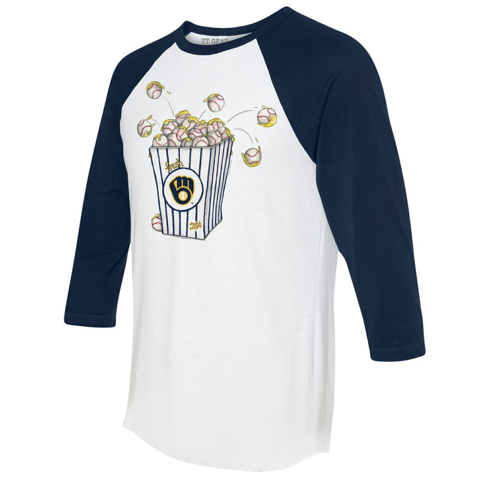 Milwaukee Brewers Tiny Turnip Women's Popcorn 3/4-Sleeve Raglan T-Shirt - White/Navy - MLB Discount