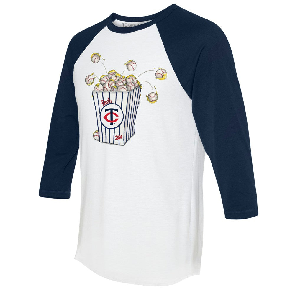 Minnesota Twins Tiny Turnip Women's Popcorn 3/4-Sleeve Raglan T-Shirt - White/Navy - MLB Discount