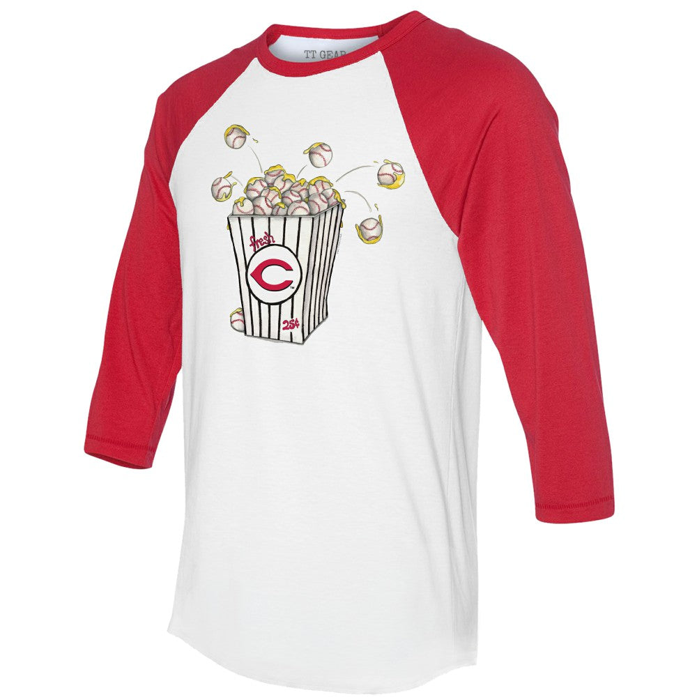 Cincinnati Reds Tiny Turnip Women's Popcorn 3/4-Sleeve Raglan T-Shirt - White/Red - MLB on Sale