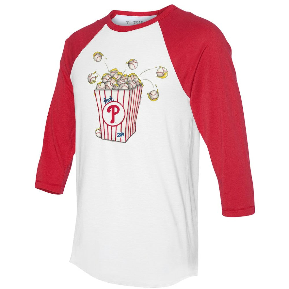 Philadelphia Phillies Tiny Turnip Women's Popcorn 3/4-Sleeve Raglan T-Shirt - White/Red - MLB Lifestyle