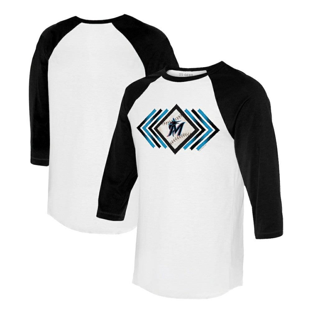 Miami Marlins Tiny Turnip Women's Prism Arrows 3/4-Sleeve Raglan T-Shirt - White - MLB Discount