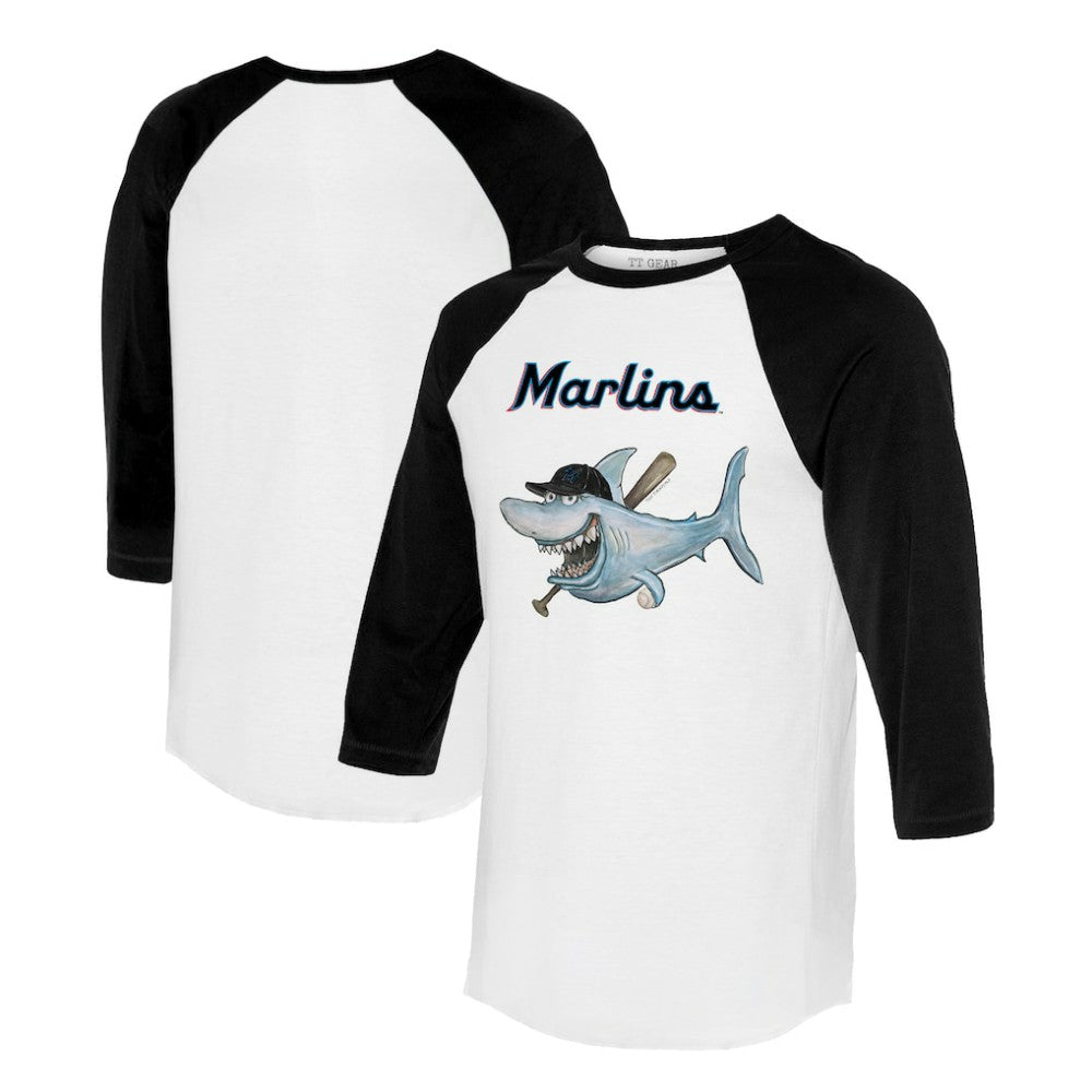Miami Marlins Tiny Turnip Women's Shark 3/4-Sleeve Raglan T-Shirt - White/Black - MLB Sale