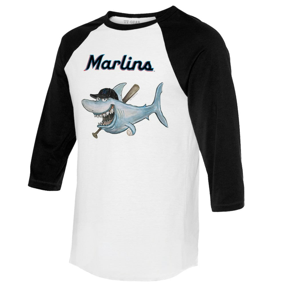 Miami Marlins Tiny Turnip Women's Shark 3/4-Sleeve Raglan T-Shirt - White/Black - MLB Sale