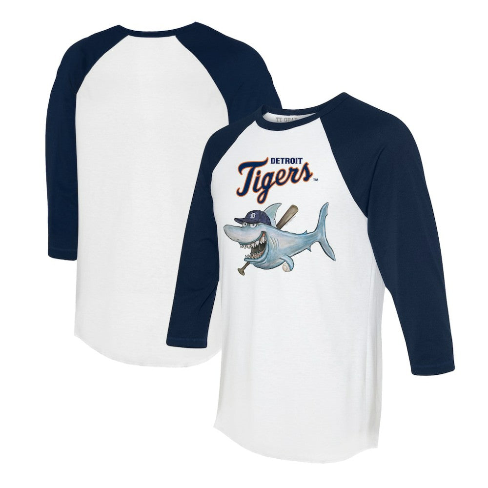 Detroit Tigers Tiny Turnip Women's Shark 3/4-Sleeve Raglan T-Shirt - White/Navy - MLB on Sale