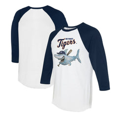 Detroit Tigers Tiny Turnip Women's Shark 3/4-Sleeve Raglan T-Shirt - White/Navy - MLB on Sale