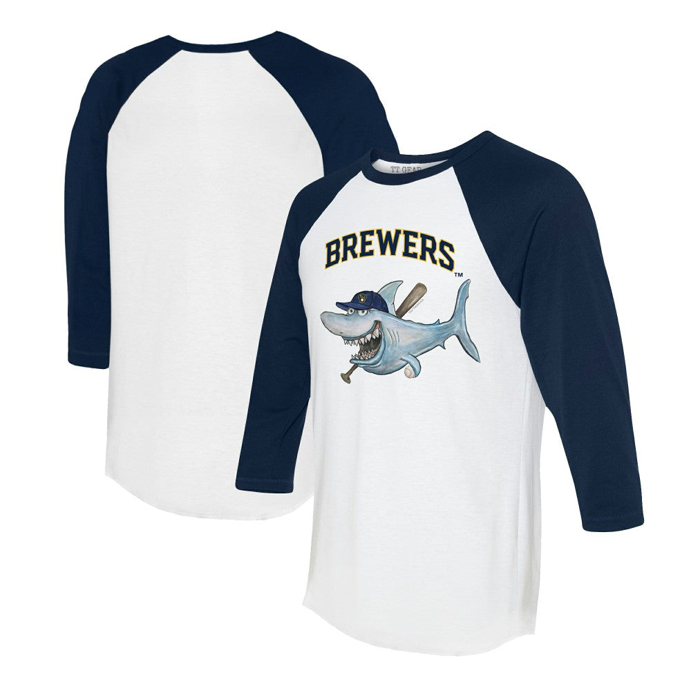 Milwaukee Brewers Tiny Turnip Women's Shark 3/4-Sleeve Raglan T-Shirt - White/Navy - MLB Discount