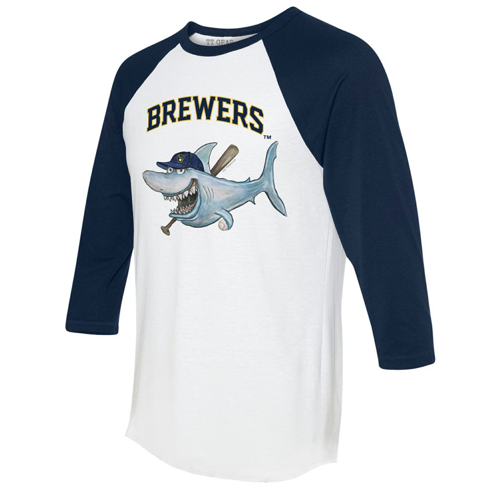 Milwaukee Brewers Tiny Turnip Women's Shark 3/4-Sleeve Raglan T-Shirt - White/Navy - MLB Discount