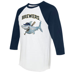 Milwaukee Brewers Tiny Turnip Women's Shark 3/4-Sleeve Raglan T-Shirt - White/Navy - MLB Discount