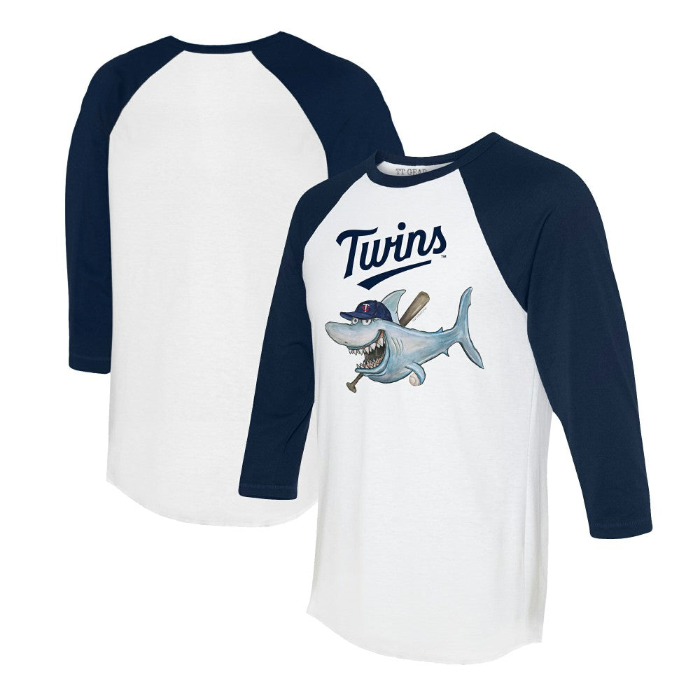Minnesota Twins Tiny Turnip Women's Shark 3/4-Sleeve Raglan T-Shirt - White/Navy - MLB on Sale