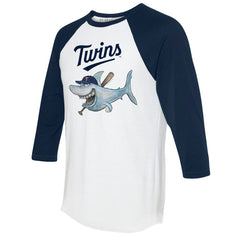 Minnesota Twins Tiny Turnip Women's Shark 3/4-Sleeve Raglan T-Shirt - White/Navy - MLB on Sale