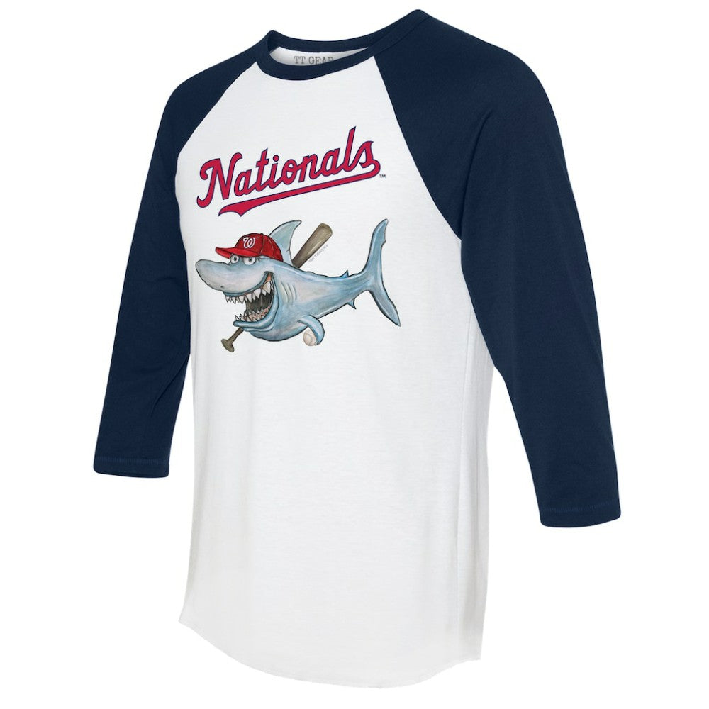 Washington Nationals Tiny Turnip Women's Shark 3/4-Sleeve Raglan T-Shirt - White/Navy - MLB Discount