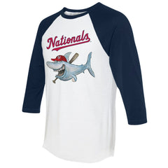 Washington Nationals Tiny Turnip Women's Shark 3/4-Sleeve Raglan T-Shirt - White/Navy - MLB Discount