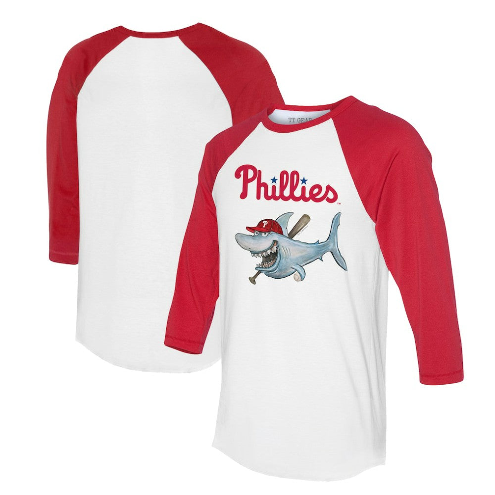 Philadelphia Phillies Tiny Turnip Women's Shark 3/4-Sleeve Raglan T-Shirt - White/Red - MLB Sale