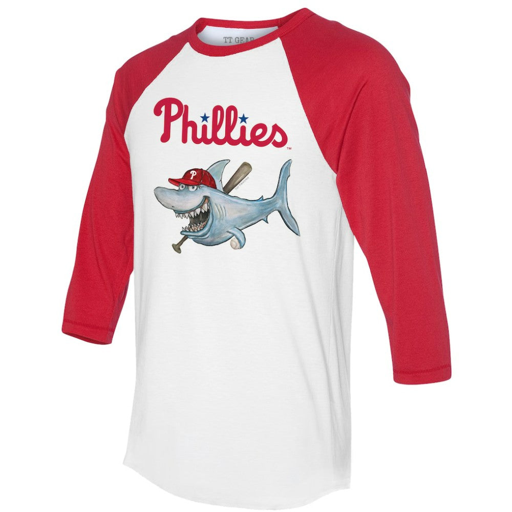 Philadelphia Phillies Tiny Turnip Women's Shark 3/4-Sleeve Raglan T-Shirt - White/Red - MLB Sale