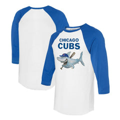 Chicago Cubs Tiny Turnip Women's Shark 3/4-Sleeve Raglan T-Shirt - White/Royal - MLB Sale