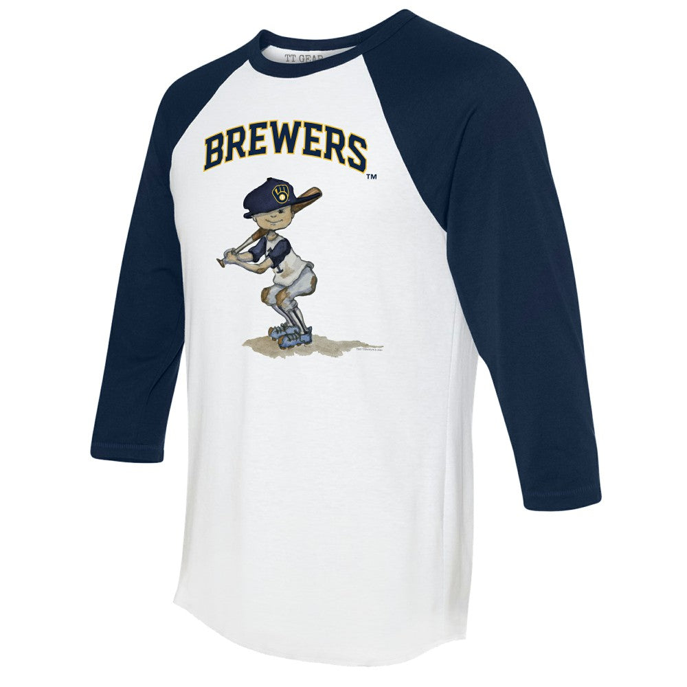 Milwaukee Brewers Tiny Turnip Women's Slugger 3/4-Sleeve Raglan T-Shirt - White/Navy - MLB on Sale